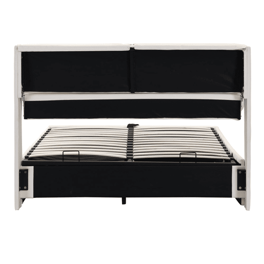 Cama estofada hidráulica 140x200 - com arrumação e 3 gavetas - bege
