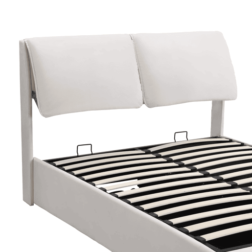 Cama estofada hidráulica 140x200 - com arrumação e 3 gavetas - bege
