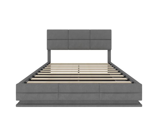 Cama tapizada 160x200 cm - cabecero ajustable, puertos usb/type-c, iluminación led, sistema hidráulico, almacenamiento xxl - gris