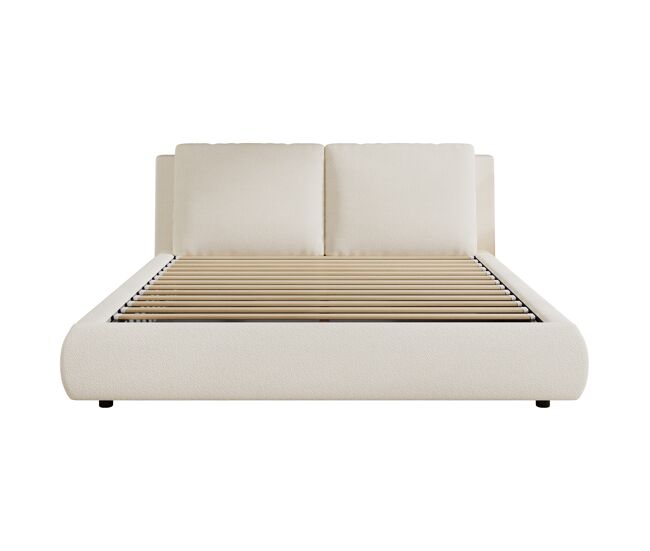 Cama tapizada 180x200 cm - con almacenaje hidráulico y somier - beige bouclé