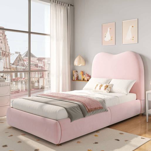 Cama individual 90x200 - canapé hidráulico com cabeceira estofada - rosa