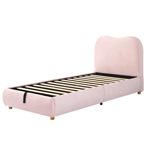 Cama individual 90x200 - canapé hidráulico com cabeceira estofada - rosa