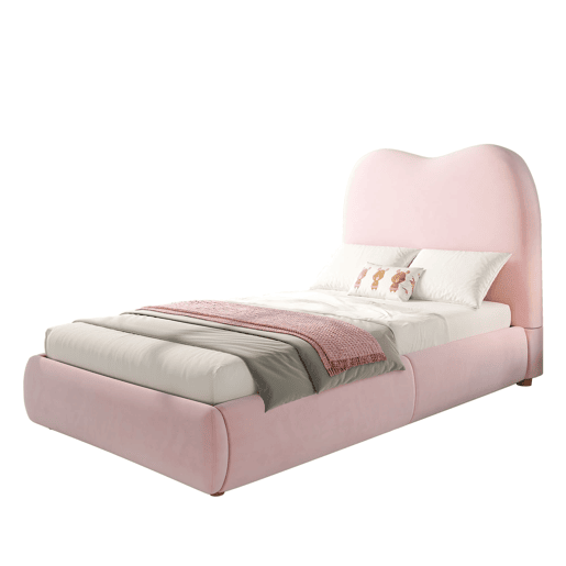 Cama individual 90x200 - canapé hidráulico com cabeceira estofada - rosa