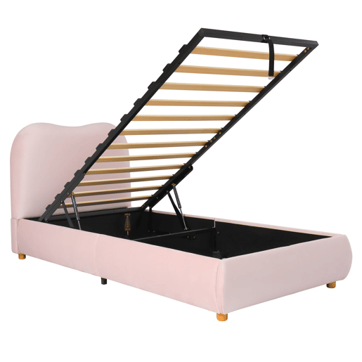 Cama individual 90x200 - canapé hidráulico com cabeceira estofada - rosa