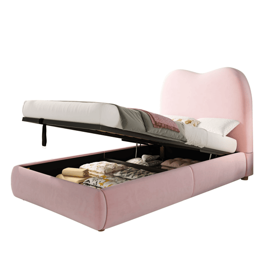 Cama individual 90x200 - canapé hidráulico com cabeceira estofada - rosa