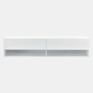 Prateleira de parede 2 gavetas portas móvel de suporte TV 140 cm branco 03_0005184