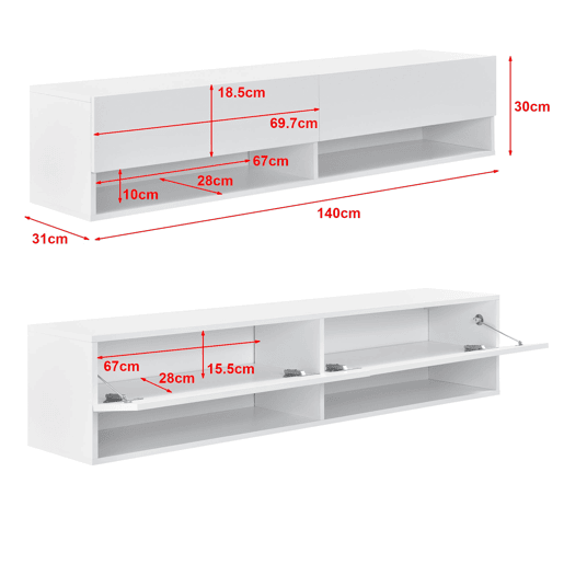 Prateleira de parede 2 gavetas portas móvel de suporte TV 140 cm branco 03_0005184 Prateleira de parede 2 gavetas portas móvel de suporte TV 140 cm branco 03_0005184