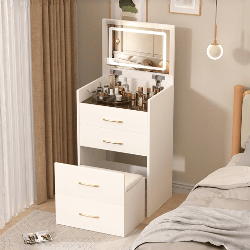 Tocador 3 em 1 60x40x118 cm - espelho aberto, cristal, 3 gavetas - branco Tocador 3 em 1 60x40x118 cm - espelho aberto, cristal, 3 gavetas - branco