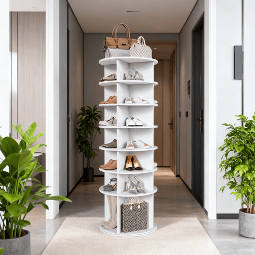 Sapateira giratória com 7 níveis 60x60x184 cm - rotação de 360°, economiza espaço, branca