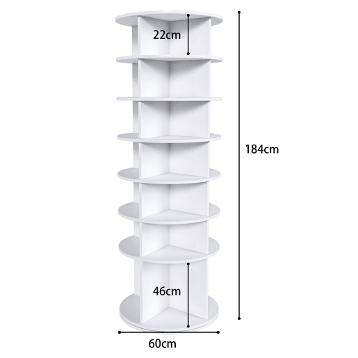Sapateira giratória com 7 níveis 60x60x184 cm - rotação de 360°, economiza espaço, branca