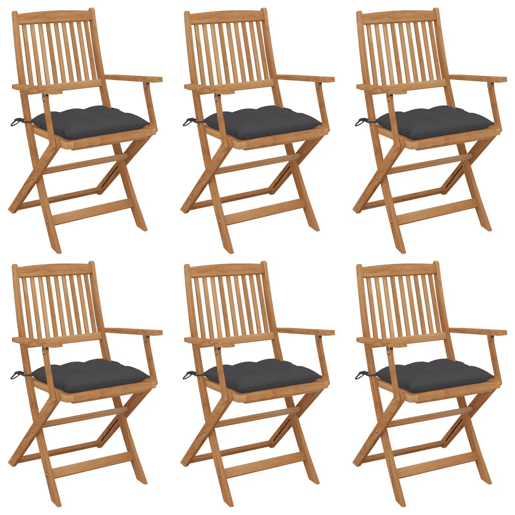 Cadeiras de jardim - Cadeiras de exterior dobráveis c almofadões 6 pcs acácia maciça