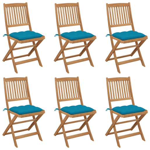 Cadeiras de jardim - Cadeiras de exterior dobráveis c almofadões 6 pcs acácia maciça