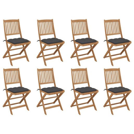 Cadeiras de exterior - Cadeiras de jardim dobráveis c almofadões 8pcs acácia maciça