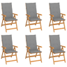 Cadeiras de jardim - Cadeiras de exterior c almofadões cinzentos 6 pcs teca maciça