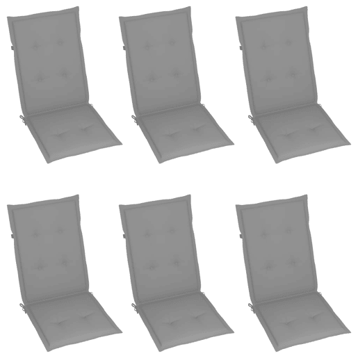 Cadeiras de jardim - Cadeiras de exterior c almofadões cinzentos 6 pcs teca maciça