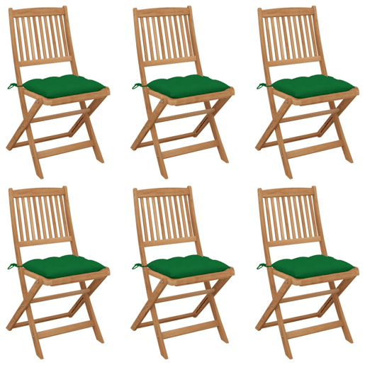 Cadeiras de jardim - Cadeiras de exterior dobráveis c almofadões 6 pcs acácia maciça