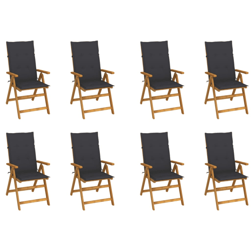 Cadeiras de jardim - Cadeiras de exterior dobráveis c almofadões 8 pcs acácia maciça