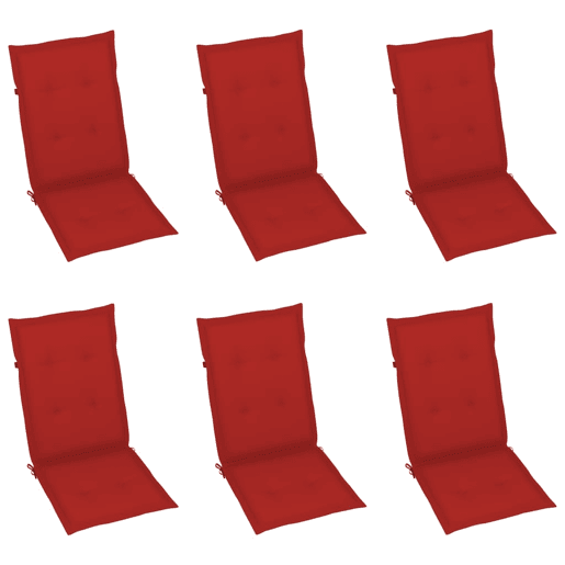 Cadeiras de jardim - Cadeiras de exterior c almofadões vermelhos 6 pcs teca maciça