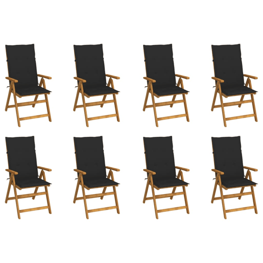 Cadeiras de jardim - Cadeiras de exterior dobráveis c almofadões 8 pcs acácia maciça