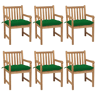 Cadeiras de jardim - Cadeiras de exterior c almofadões verdes 6 pcs teca maciça