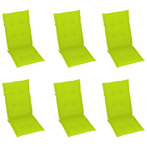 Cadeiras de jardim - Cadeiras de exterior almofadões verde brilhante 6 pcs teca maciça
