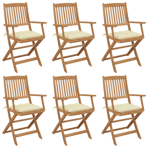 Cadeiras de jardim - Cadeiras de exterior dobráveis c almofadões 6 pcs acácia maciça