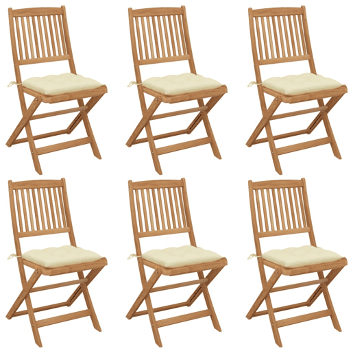 Cadeiras de jardim - Cadeiras de exterior dobráveis c almofadões 6 pcs acácia maciça