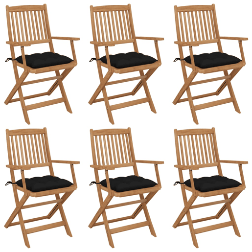 Cadeiras de jardim - Cadeiras de exterior dobráveis c almofadões 6 pcs acácia maciça