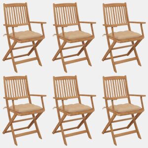 Cadeiras de jardim - Cadeiras de exterior dobráveis c almofadões 6 pcs acácia maciça