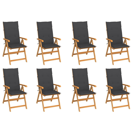 Cadeiras de jardim - Cadeiras de exterior reclináveis c almofadões 8 pcs teca maciça