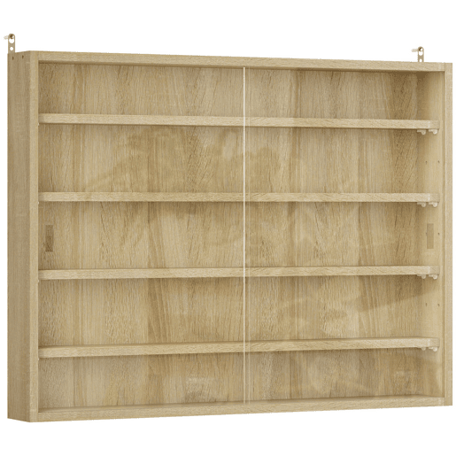 HOMCOM Vitrine Expositora para Coleções de 5 Níveis, Vitrine de Parede com Prateleiras Ajustáveis e 2 Portas de Vidro Deslizantes, para Perfumes e Figuras Decorativas, 80x9,5x60 cm, Carvalho