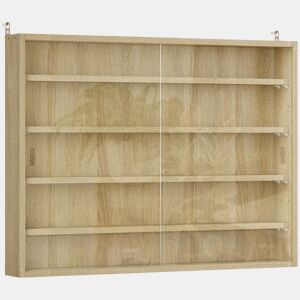 HOMCOM Vitrine Expositora para Coleções de 5 Níveis, Vitrine de Parede com Prateleiras Ajustáveis e 2 Portas de Vidro Deslizantes, para Perfumes e Figuras Decorativas, 80x9,5x60 cm, Carvalho