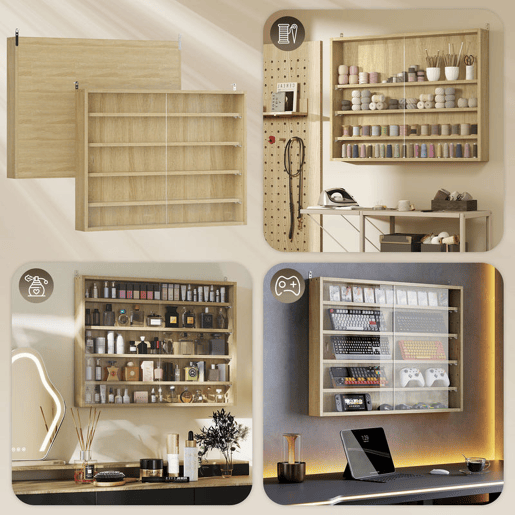 HOMCOM Vitrine Expositora para Coleções de 5 Níveis, Vitrine de Parede com Prateleiras Ajustáveis e 2 Portas de Vidro Deslizantes, para Perfumes e Figuras Decorativas, 80x9,5x60 cm, Carvalho