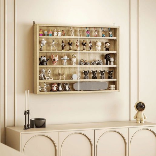 HOMCOM Vitrine Expositora para Coleções de 5 Níveis, Vitrine de Parede com Prateleiras Ajustáveis e 2 Portas de Vidro Deslizantes, para Perfumes e Figuras Decorativas, 80x9,5x60 cm, Carvalho