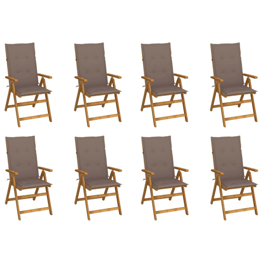 Cadeiras de jardim - Cadeiras de exterior dobráveis c almofadões 8 pcs acácia maciça