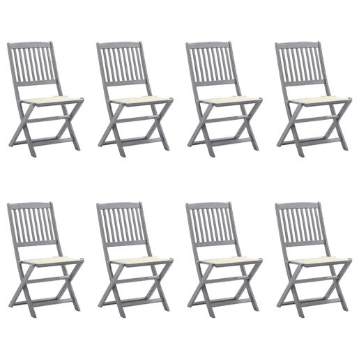 Cadeiras de exterior - Cadeiras de jardim dobráveis 8pcs c almofadões acácia maciça