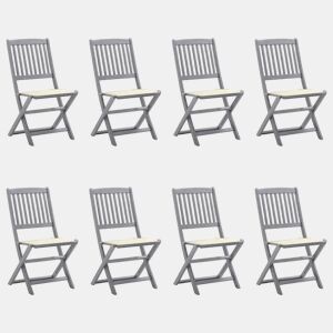 Cadeiras de exterior - Cadeiras de jardim dobráveis 8pcs c almofadões acácia maciça