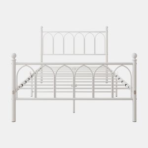 Cama metálica 120x200 - Cabeceira e pés vintage, LED, USB, arrumação, sem estrado - Branco