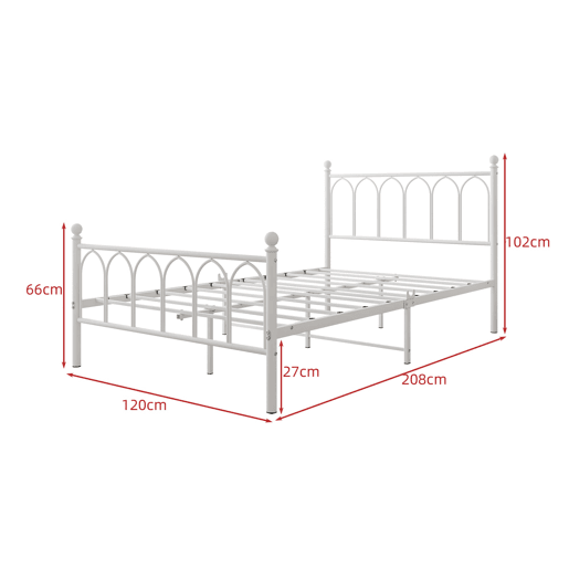 Cama metálica 120x200 - Cabeceira e pés vintage, LED, USB, arrumação, sem estrado - Branco