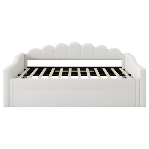 Cama estrado estofada 140x200 - faixa LED e cama extraível - bege