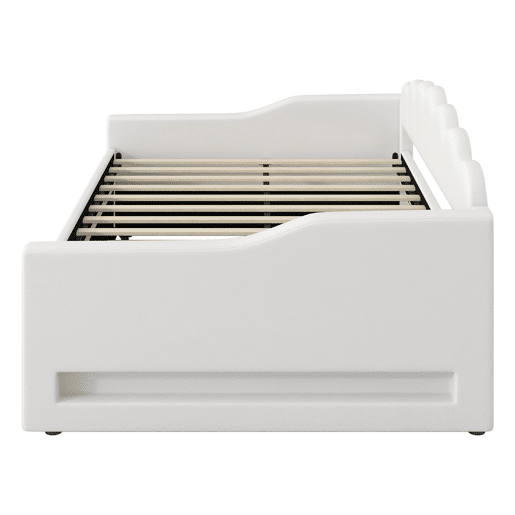 Cama estrado estofada 140x200 - faixa LED e cama extraível - bege