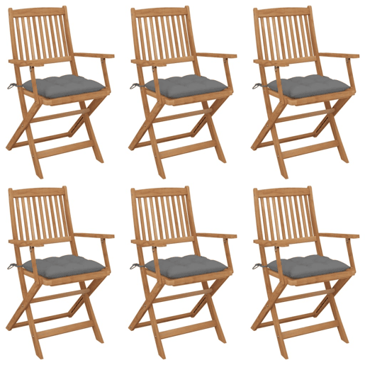 Cadeiras de jardim - Cadeiras de exterior dobráveis c almofadões 6 pcs acácia maciça
