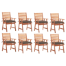 Cadeiras de jantar p jardim - Cadeiras de exterior 8 pcs c almofadões acácia maciça