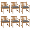 Cadeiras de jardim - Cadeiras de exterior c almofadões cinzentos 6 pcs teca maciça