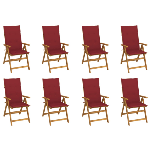 Cadeiras de jardim - Cadeiras de exterior dobráveis c almofadões 8 pcs acácia maciça