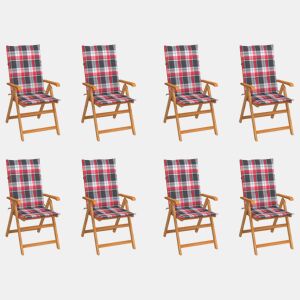 Cadeiras de jardim - Cadeiras de exterior reclináveis c almofadões 8 pcs teca maciça