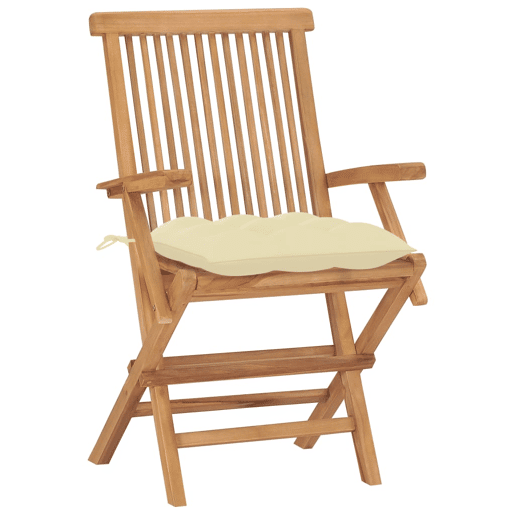 Cadeiras de jardim - Cadeiras de exterior c almofadões branco nata 8 pcs teca maciça