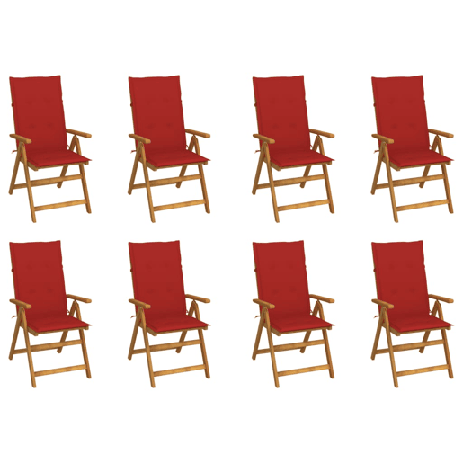 Cadeiras de jardim - Cadeiras de exterior dobráveis c almofadões 8 pcs acácia maciça