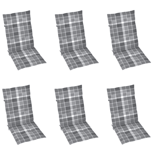 Cadeiras jardim - Cadeiras exterior c almofadões xadrez cinzento 6 pcs teca maciça