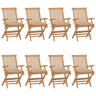 Cadeiras de jardim - Cadeiras de exterior c almofadões beges 8 pcs teca maciça